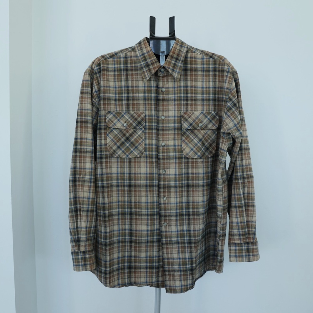 Pendleton Hiker‎ Shirt Men's XL Tan/Brown Plaid Long Sleeve Woven Cotton Outdoor - Picture 3 of 12